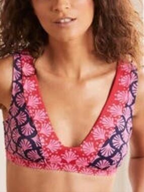 Boden Pink & Navy Floral Pattern Bikini Top NWT